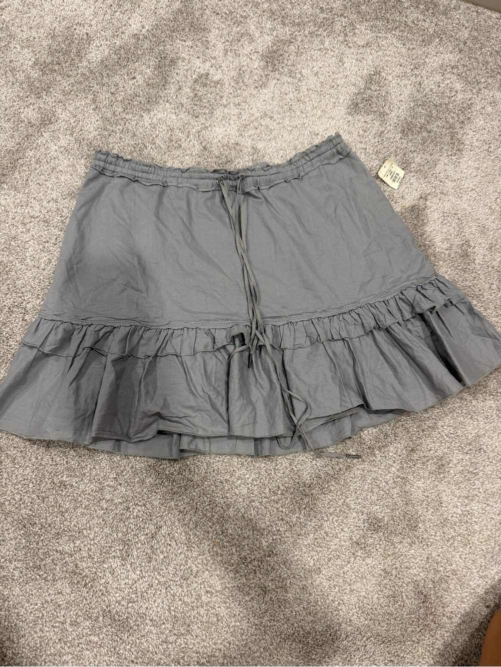 Abercrombie & Fitch Slate Gray Ruffle-Hem Drawstring Mini Skirt